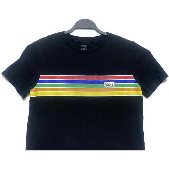 Vans T-Shirt Youth Size Medium Black With Multicolored Stripe Unisex - Picture 3 of 6